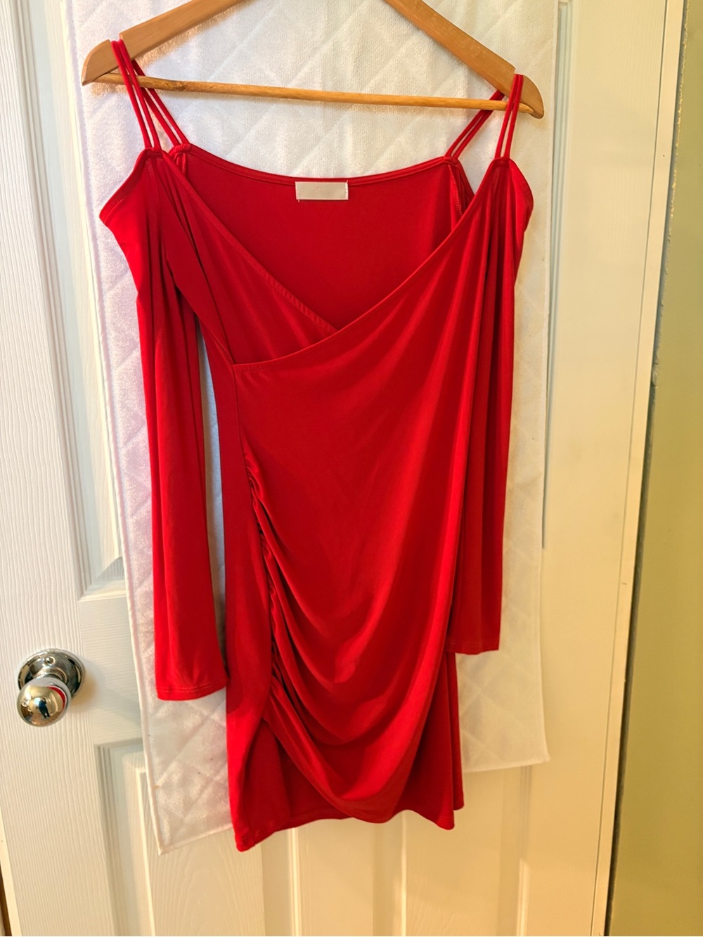 Red Draped Cold-Shoulder Mini Dress